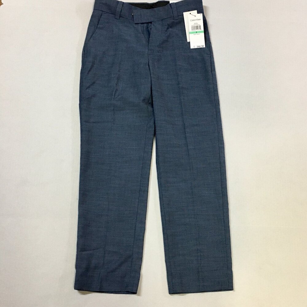 Calvin Klein Boys Flat-Front Dress Pant, Straight Leg Slim Fit Size 8, Med Blue